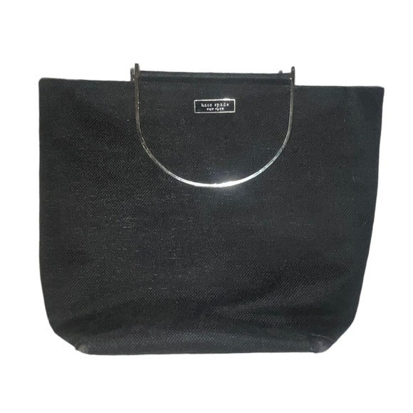 Kate Spade Vintage Large Black Woven Fabric Handbag Purse w/ Silver Handles - Picture 2 of 12